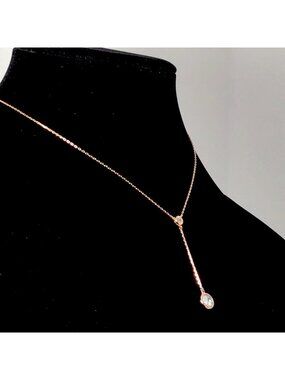 Rose Gold Over Sterling Silver Necklace Clear Crystals Y Shape 16-18” New